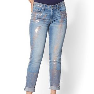 Metallic Foil Boyfriend Jeans